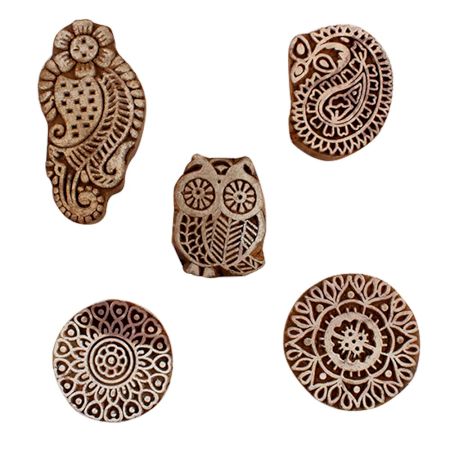 Set of 5 Piece New Mix Wooden Printing Blocks